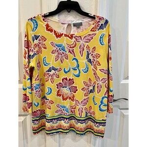 Joseph A. Sweater Size Women's Colorful Yellow Colorful Flowers Sz Large